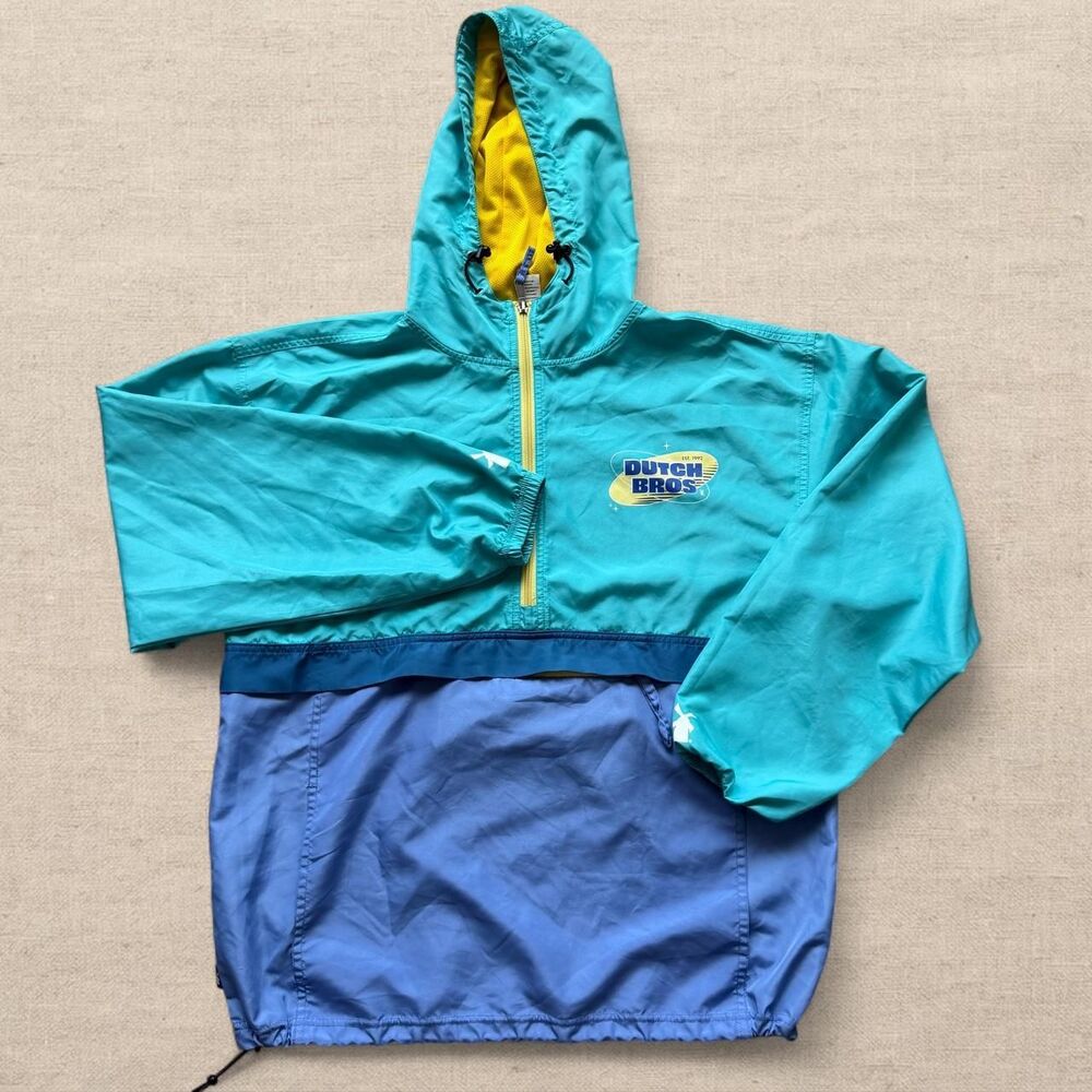 Dutch Bros Coffee Windbreaker Jacket Mens Size XL Blue Colorblock Half-Zip